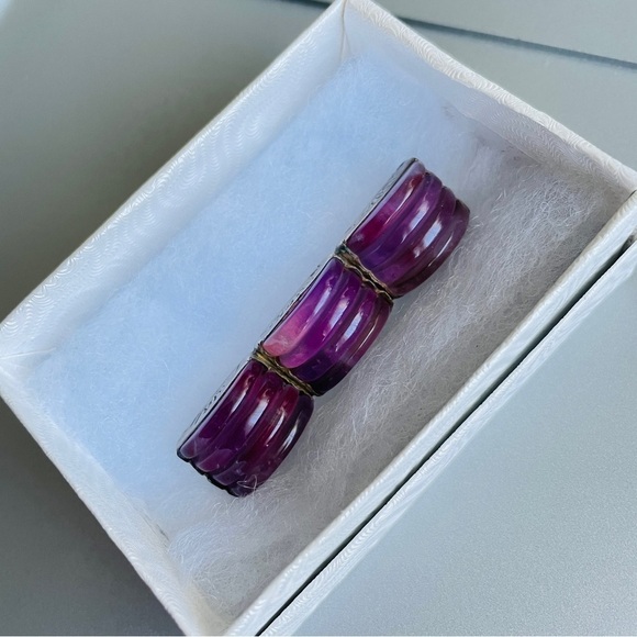 Antique Chinese Carved Amethyst Sterling Silver Ribbed Rectangle Pin Bro… - Picture 11 of 12